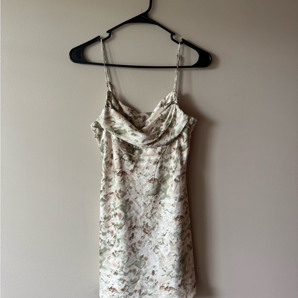 Hello Molly Gray and Cream Slip Dress Cowl Neck Sleeveless
